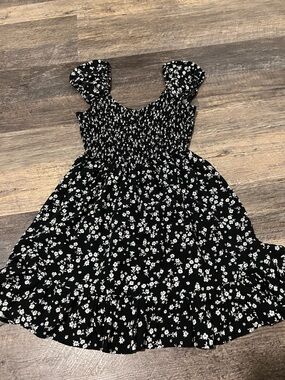 Black Floral Smocked Sundress